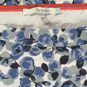 Boden Blue Floral Print Skirt with Coral Trim